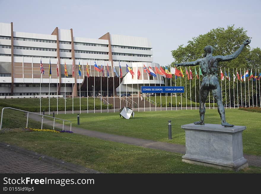 Euro flags in front of the european Parliament in Strasbourg