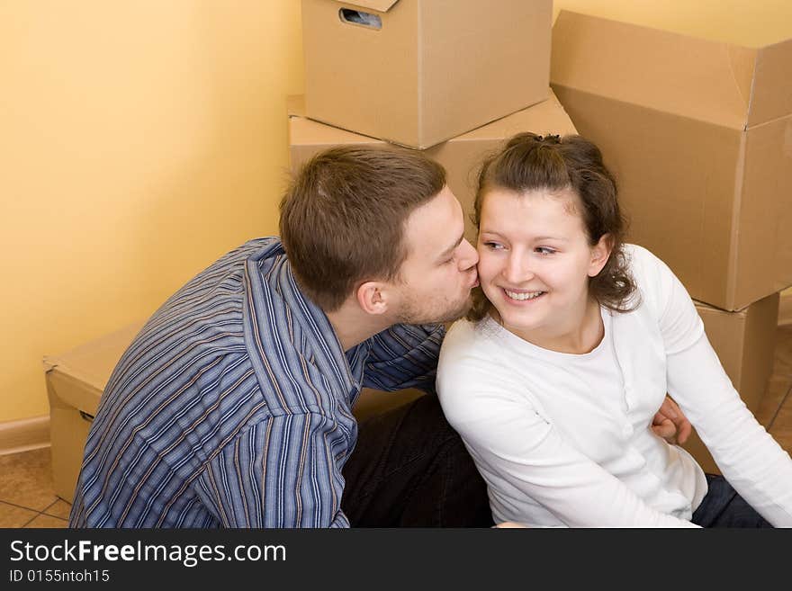 Casual and happy couple in their new home. Casual and happy couple in their new home