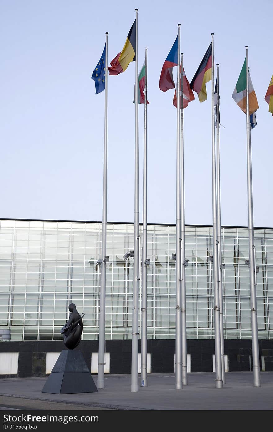 Euro flags in front of the european Parliament in Strasbourg