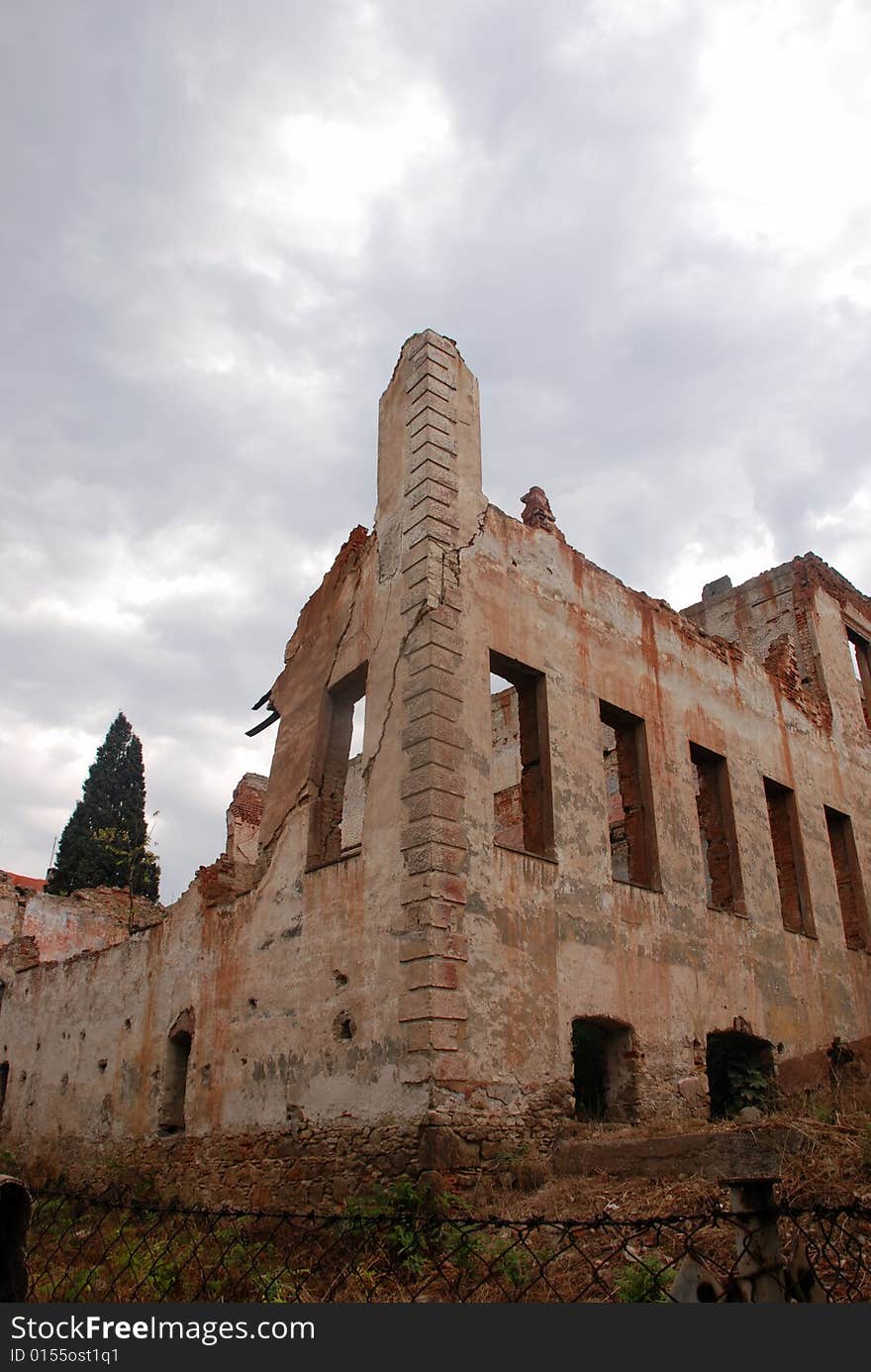 Old ruined building and cloudy sky