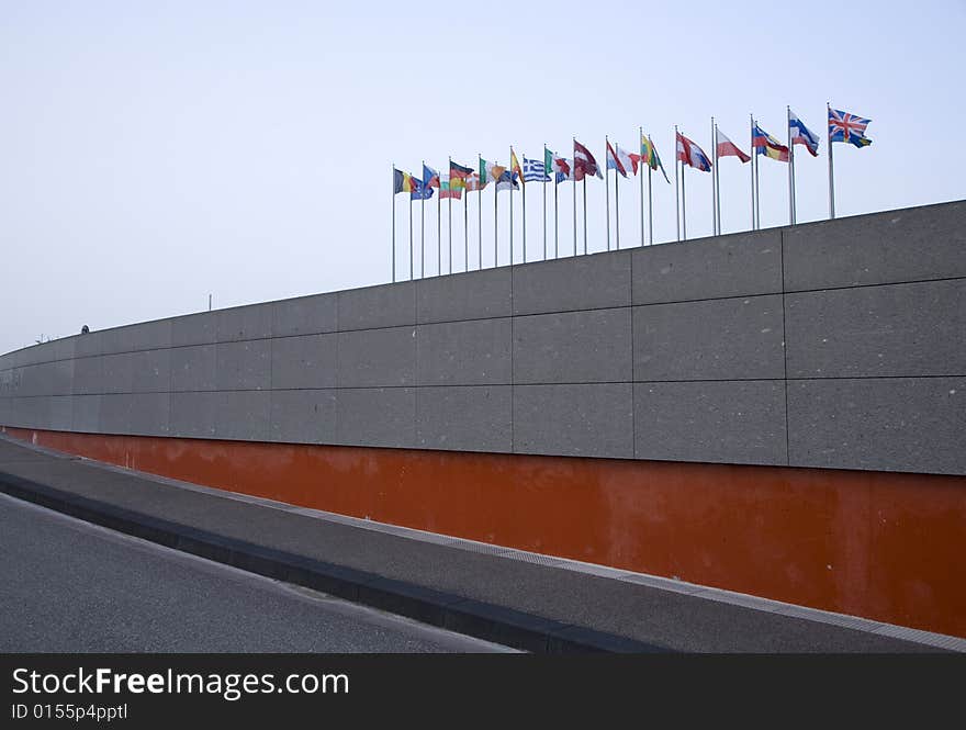 Euro flags in front of the european Parliament in Strasbourg