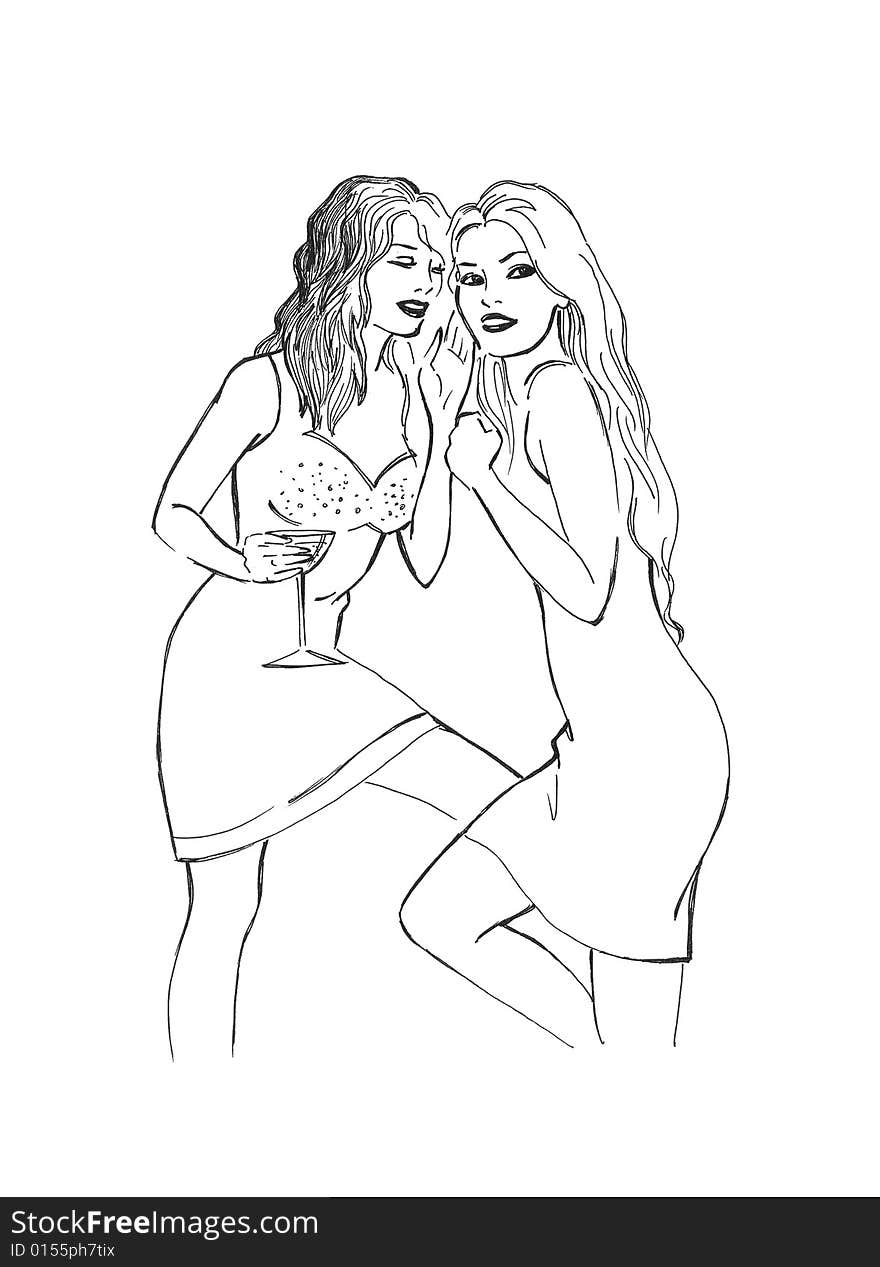 Two ladies at the party with drinks. Two ladies at the party with drinks