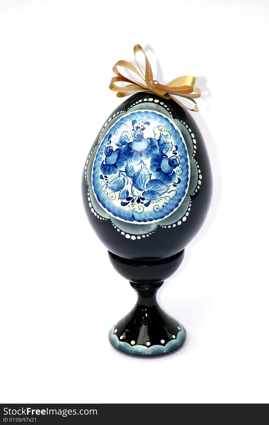 Hand painted blue and white Easter egg