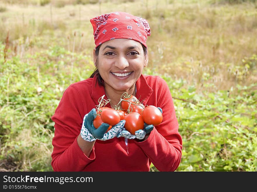 Girls Working In Her Garden