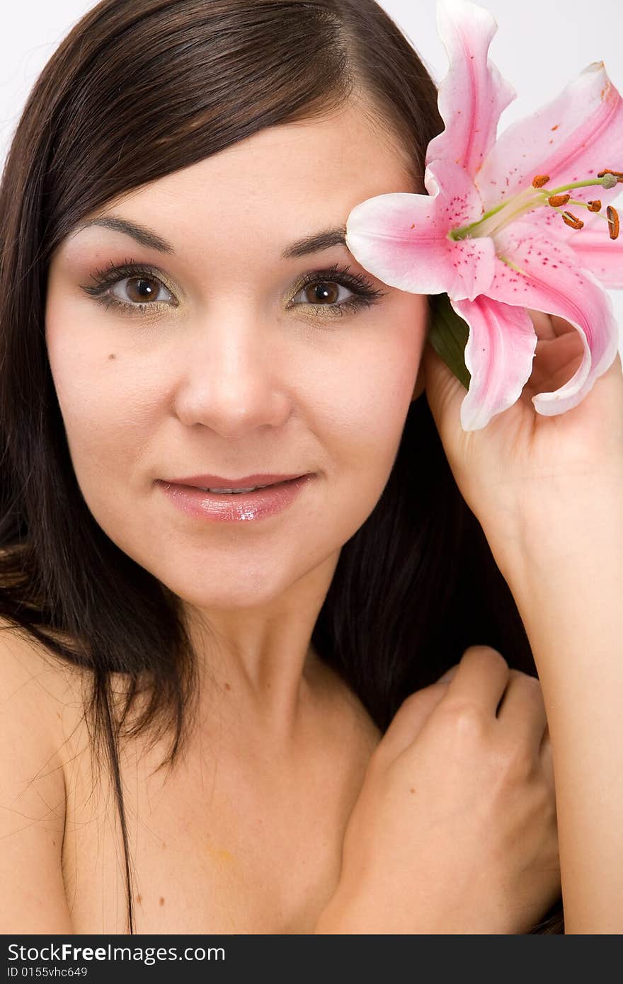 Beauty brunette woman on white background. Beauty brunette woman on white background