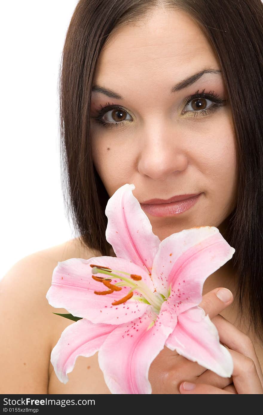 Beauty brunette woman on white background. Beauty brunette woman on white background