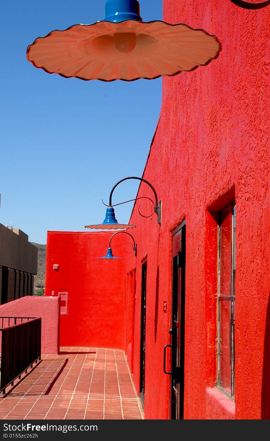 Lamps in southern style on red buiding