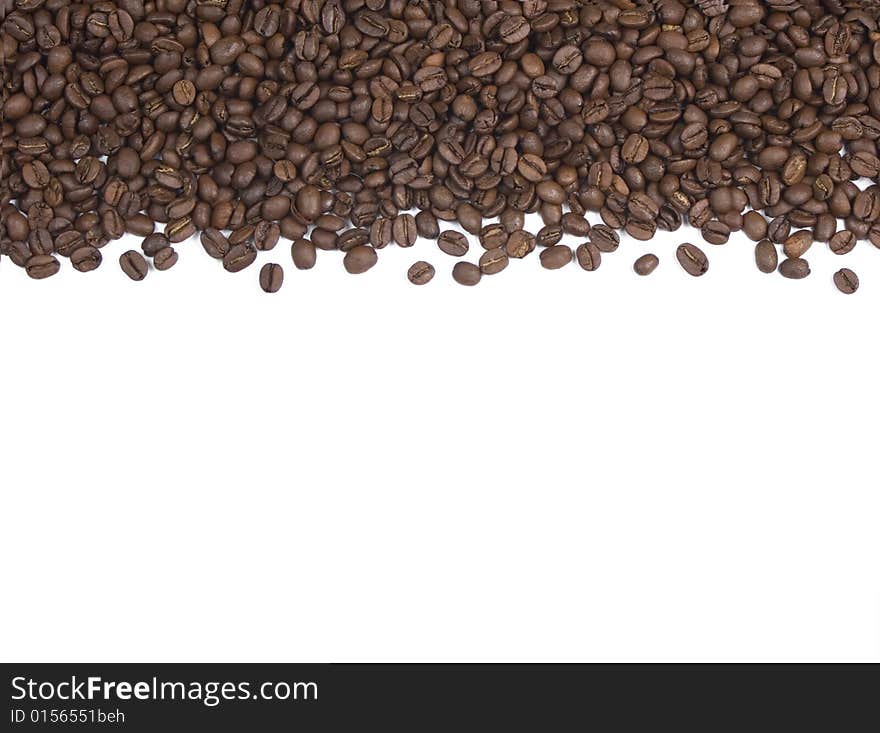 Coffee beans on white background suitable for background of border. Coffee beans on white background suitable for background of border