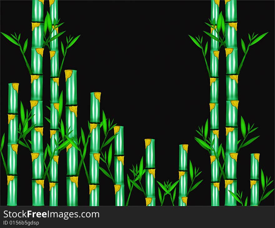 The bamboo trees and leaves designed by illustration on black background