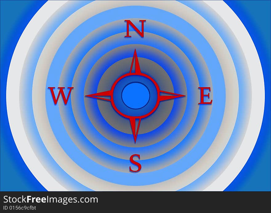 Directions in concentric circles in a blue background