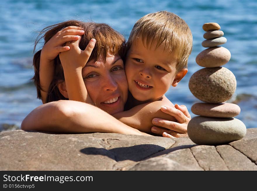 Happy day on the shore of the sea