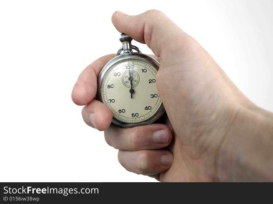 Hand with switched-on seconds counter. Hand with switched-on seconds counter