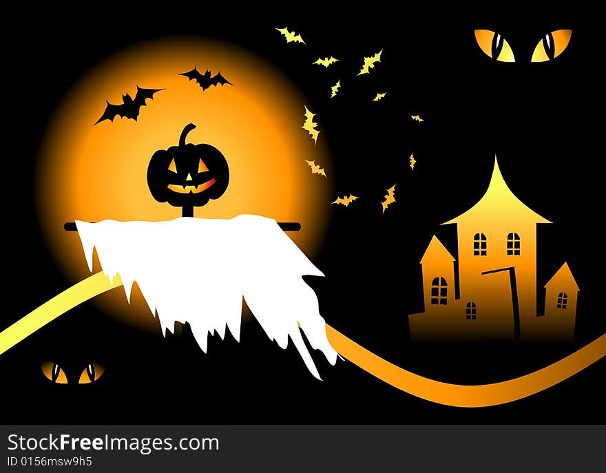 Halloween night background, vector illustration