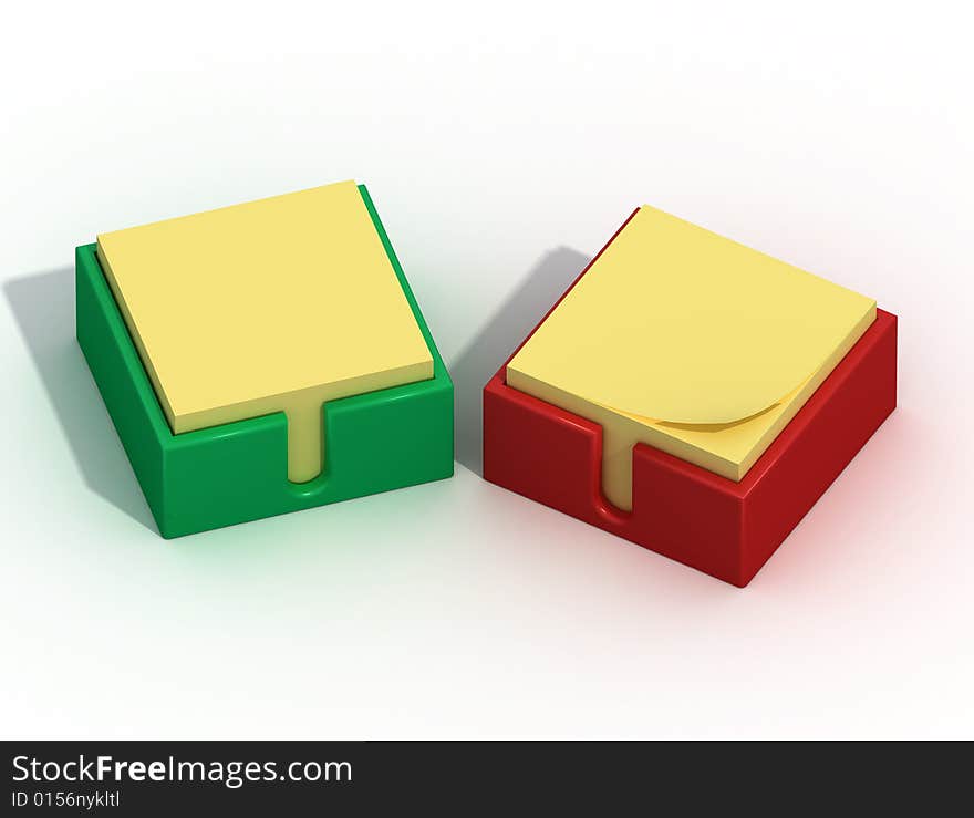 Colored container of notes paper on white background. Colored container of notes paper on white background