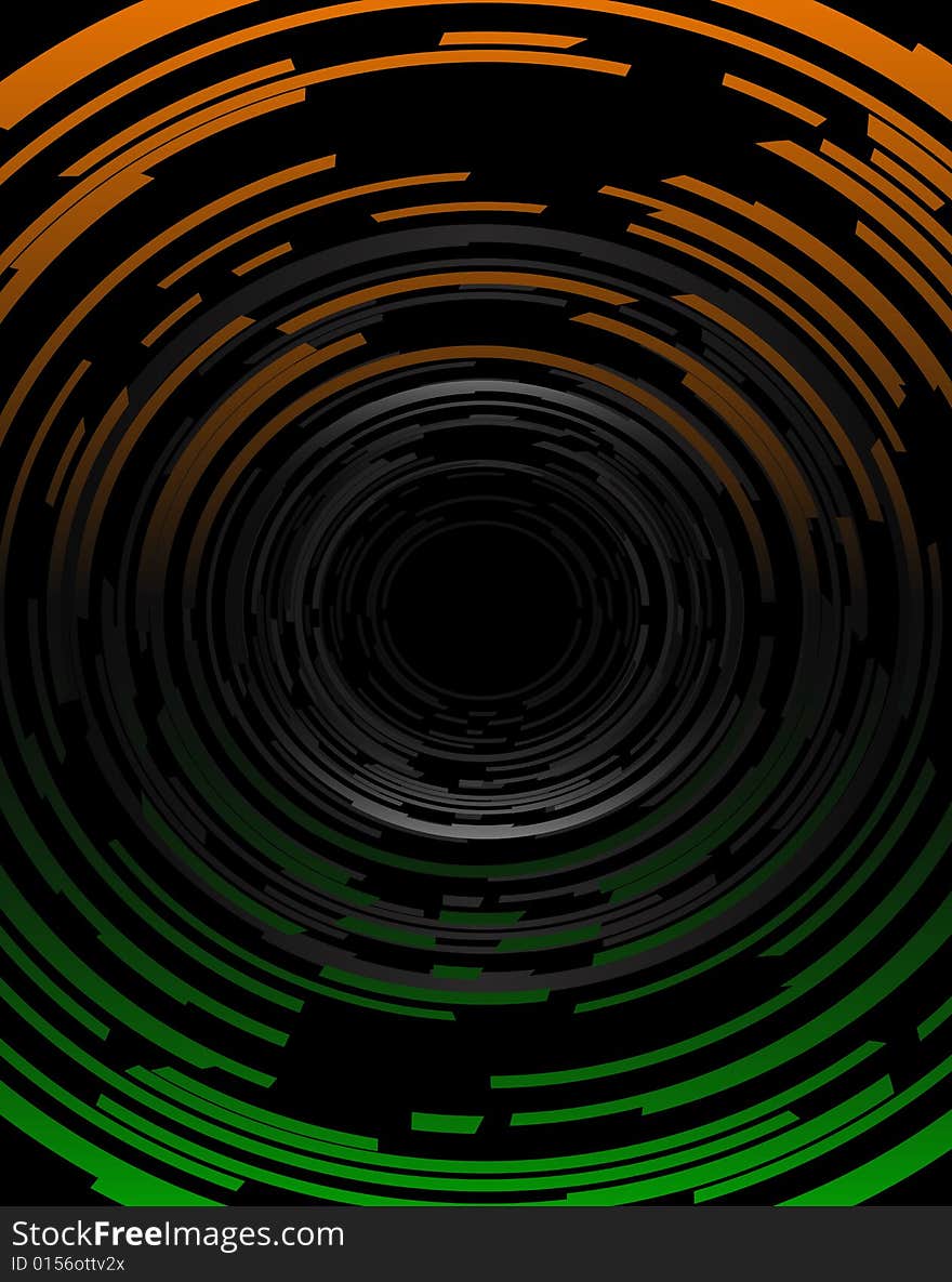 Vector illustration of a central abstract design in orange and green gradients with middle copy space. Vector illustration of a central abstract design in orange and green gradients with middle copy space.