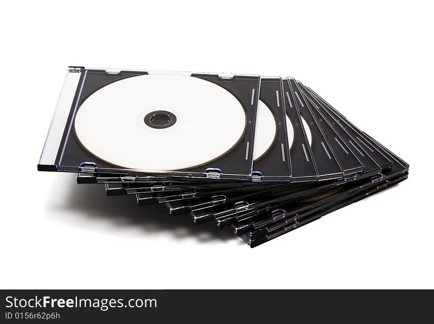 Disk cd in boxes on a white background