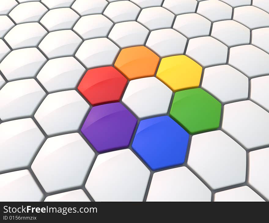 Abstract hexagonal color wheel on white