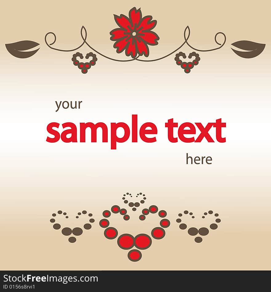 Vector blank with red flower and hearts