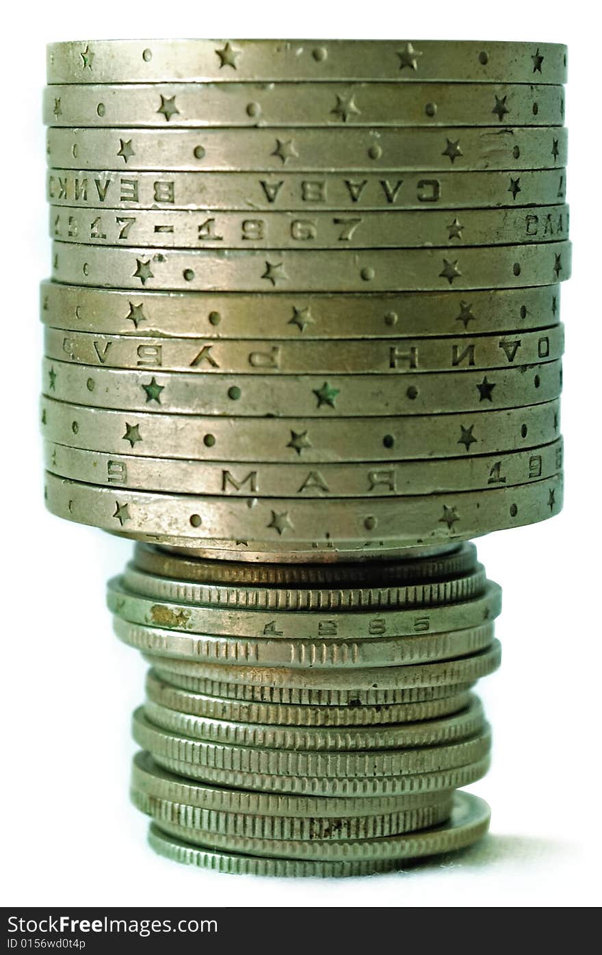 Coins tower on white background. Coins tower on white background