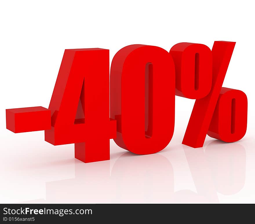 Red 3D signs showing 40% discount and clearance.