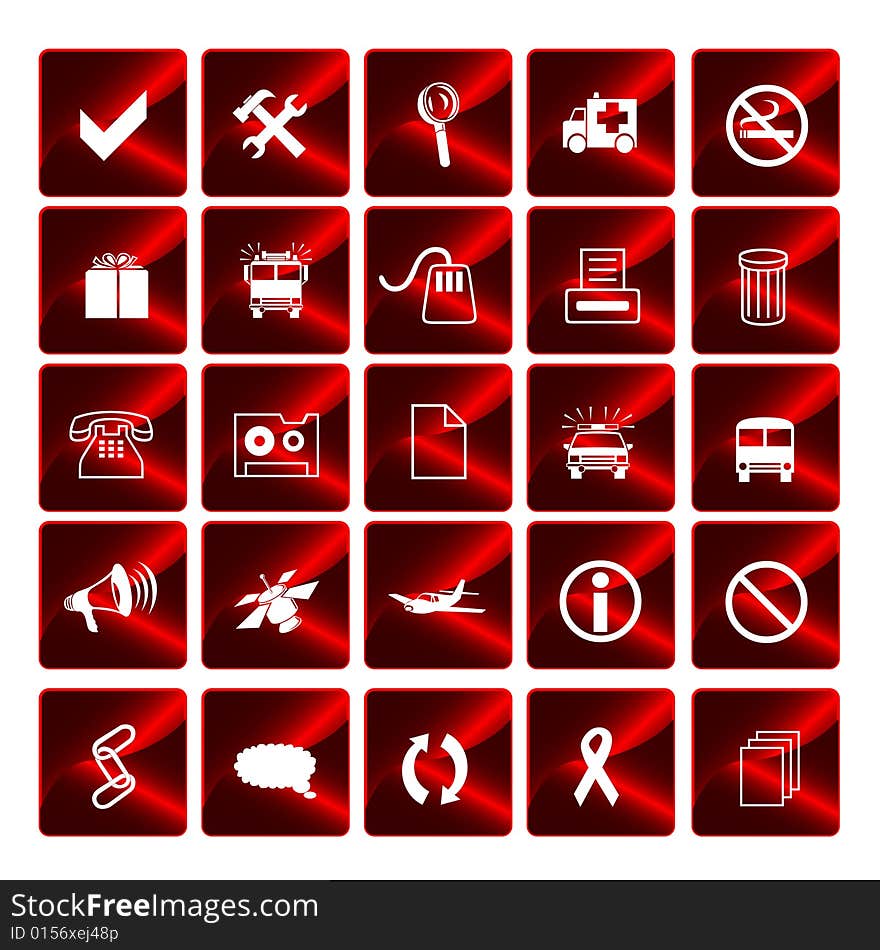 Glossy red icons, vector illustration