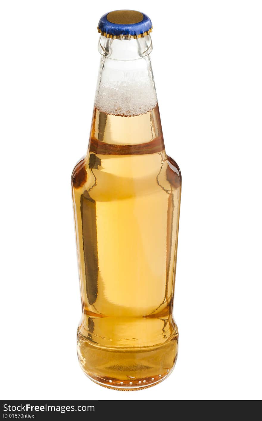 Clear beer bottle over the white background