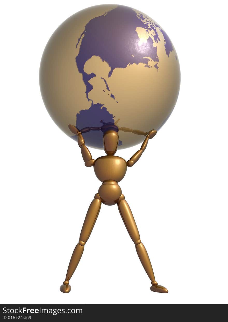 3d figurine holding the globe above the head. 3d figurine holding the globe above the head