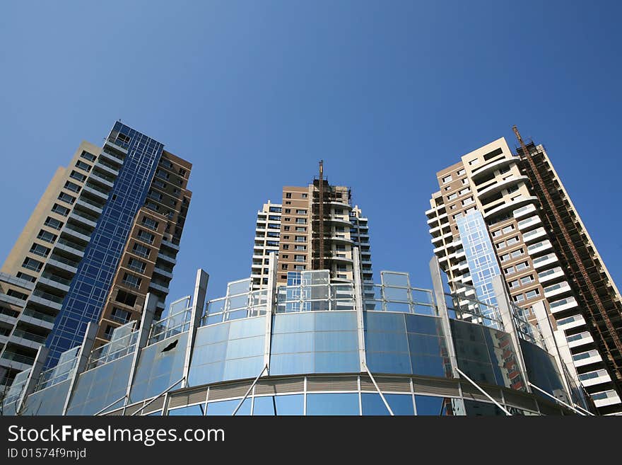 Modern skyscrapers at wide angle