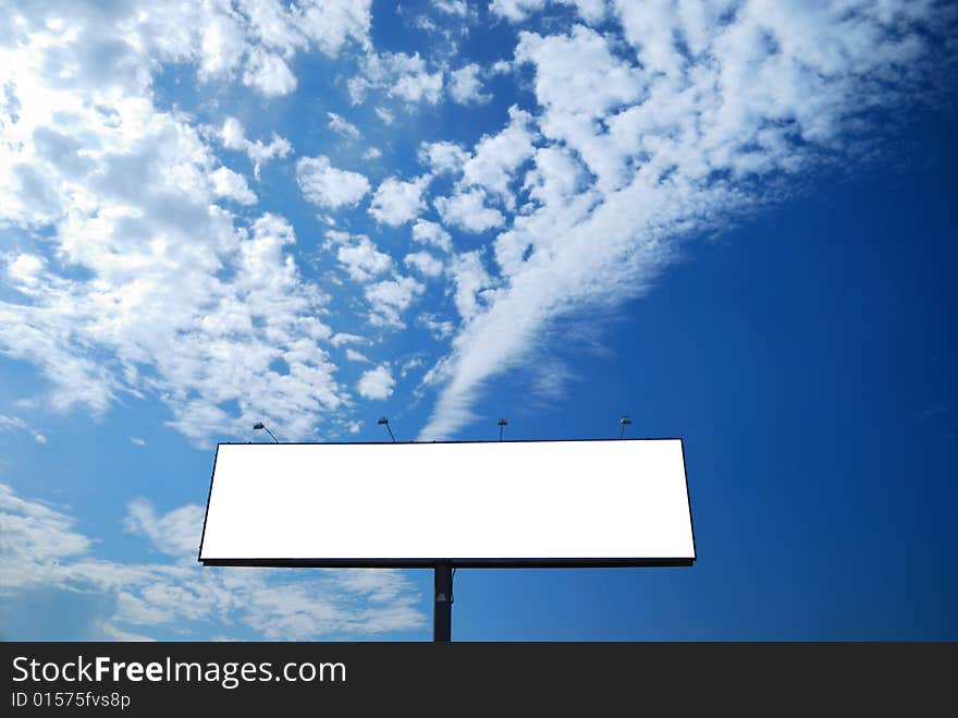 Clean empty billboard on a background beautiful sky. Clean empty billboard on a background beautiful sky