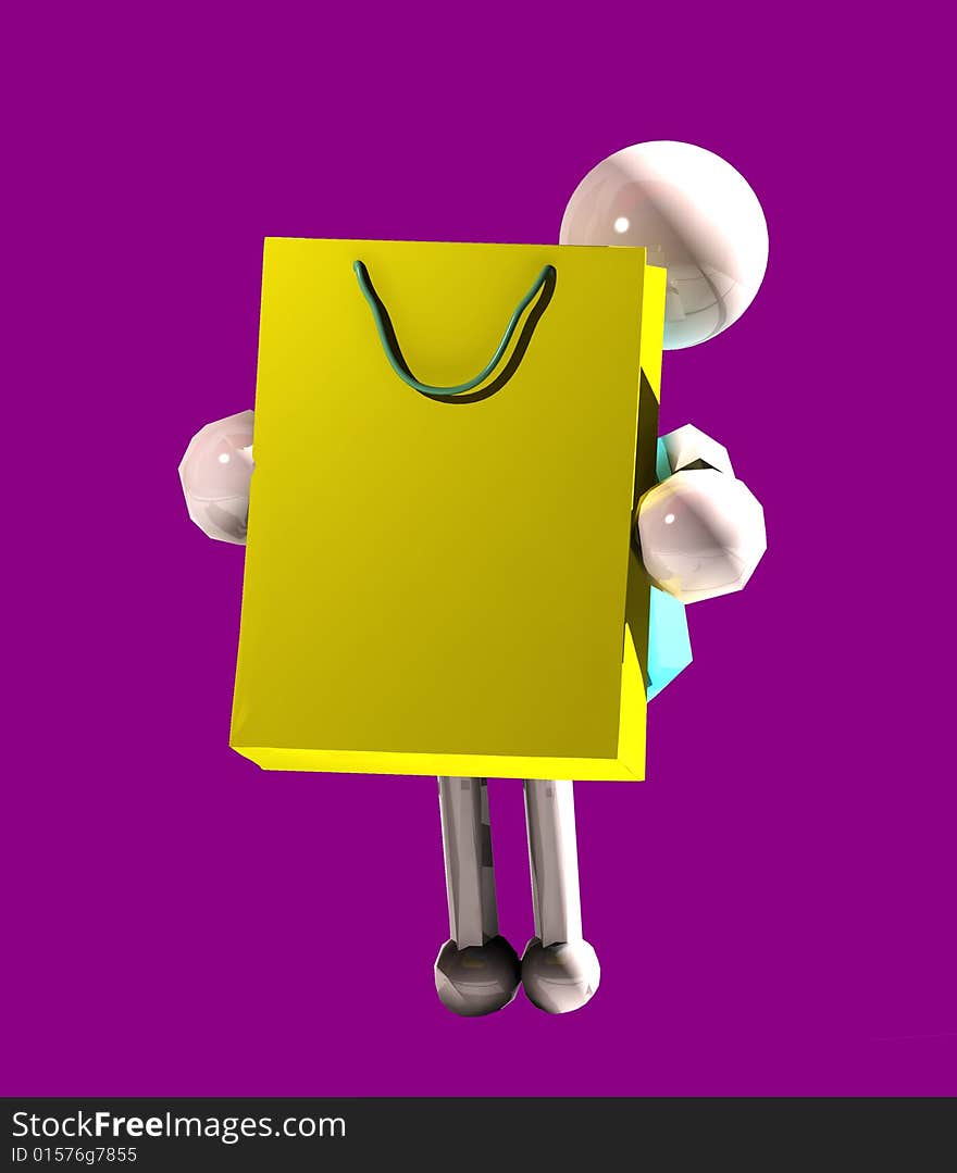 Yellow shopping bag with dollgirl