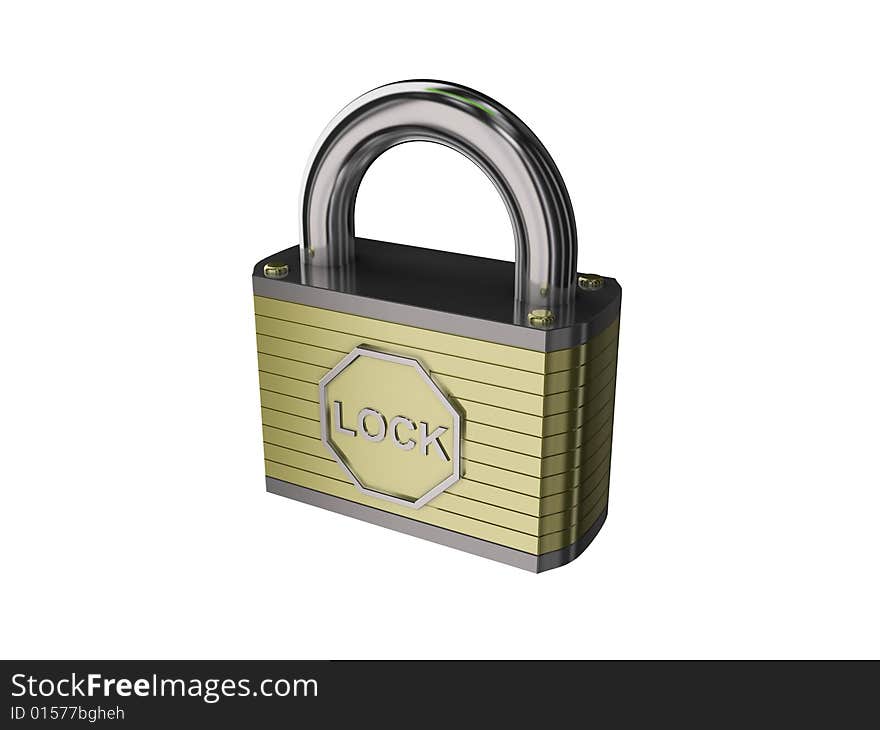 Golden lock isolated over white