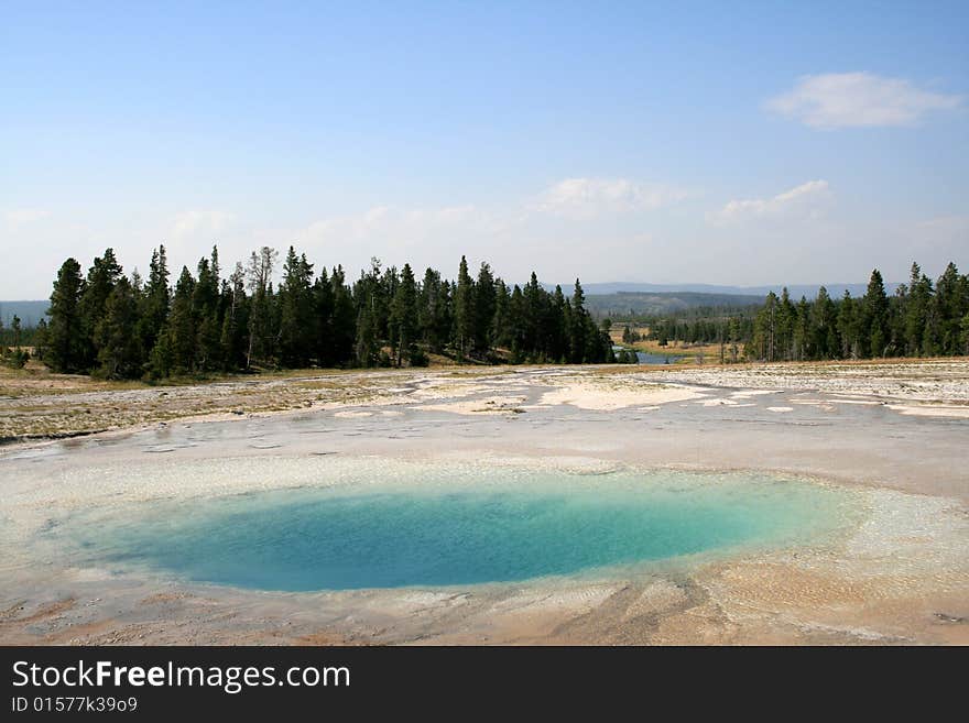 Blue hot pool in Yellowstone National Park. Blue hot pool in Yellowstone National Park