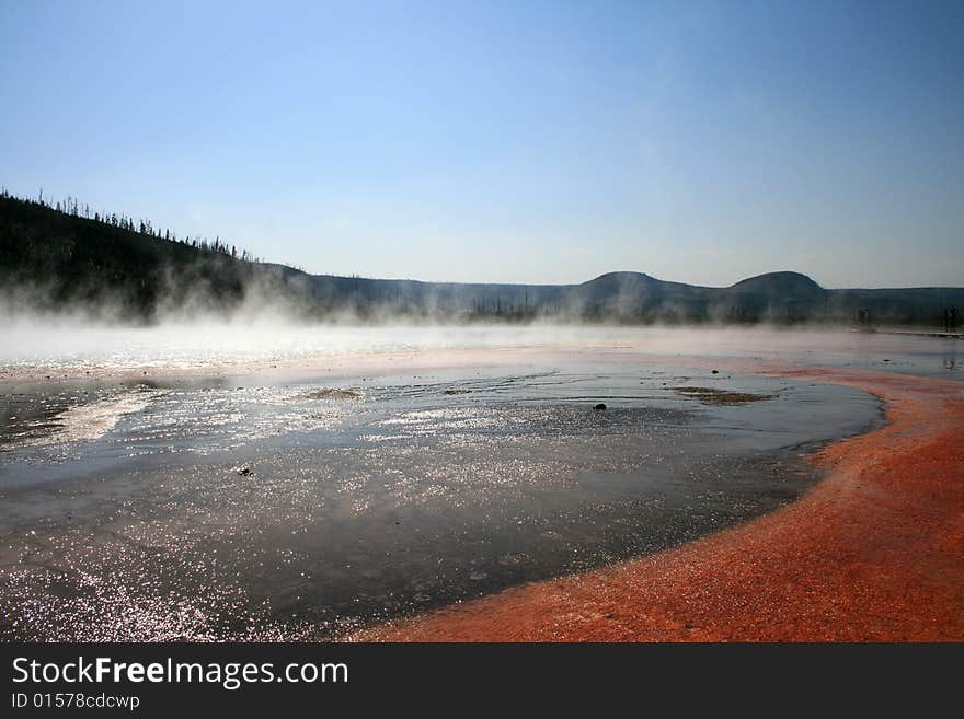 Geysers and colored sediments in Yellowstone National Park