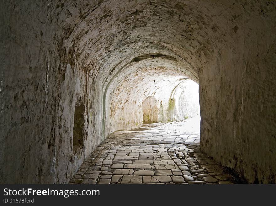 Tunnel passage at Corfu Old Fortress in Greece