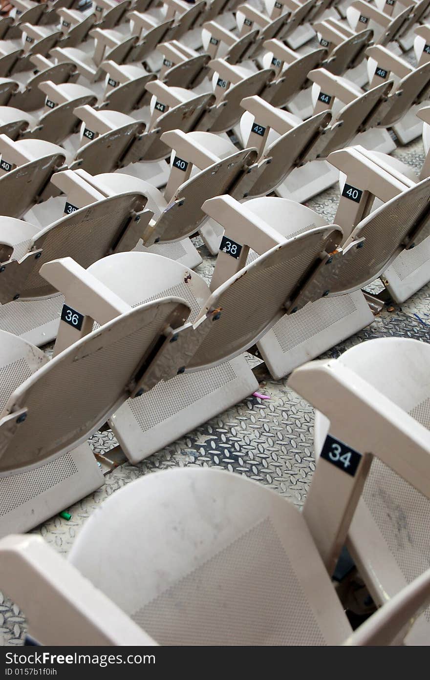 Numbered seats in the open air theater in Verona (Italy).