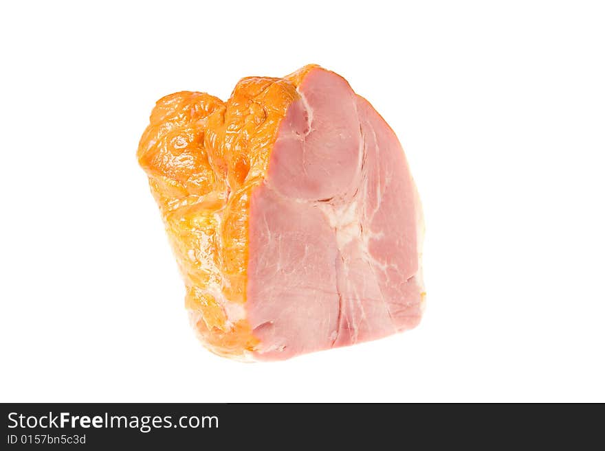 Piece of ham on the white background