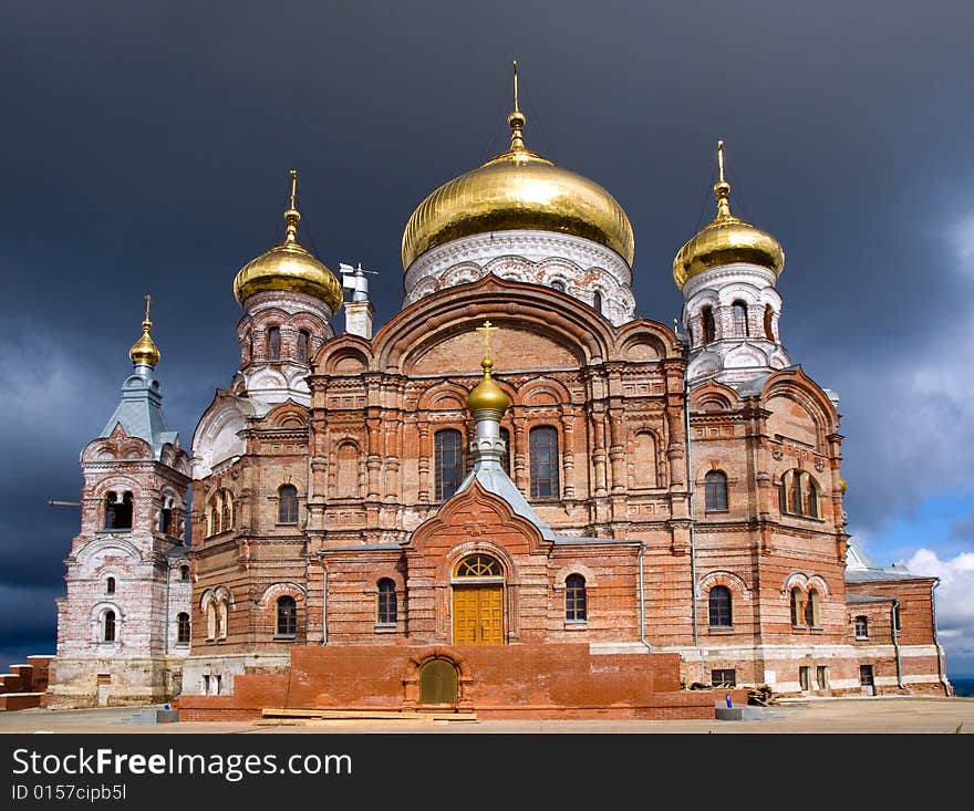 Orthodox temple with gold domes