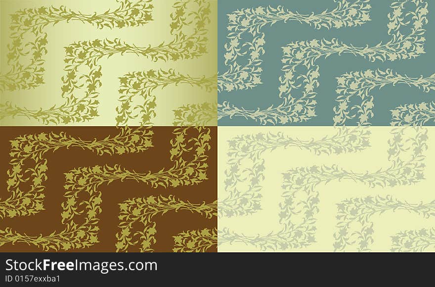 Seamless ornamental vector pattern with floral elements. Four color schemes included. Seamless ornamental vector pattern with floral elements. Four color schemes included.