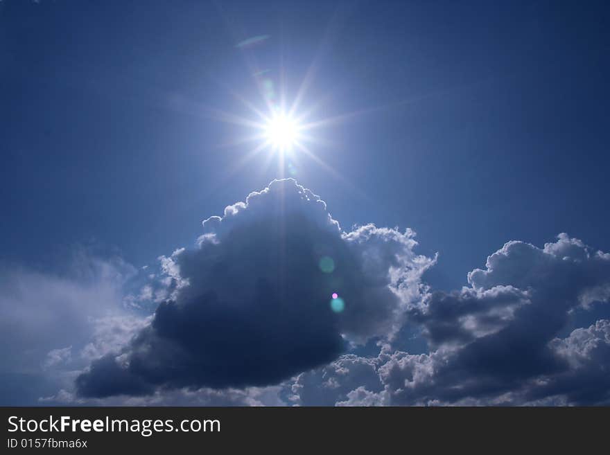 Dark sky background and sun