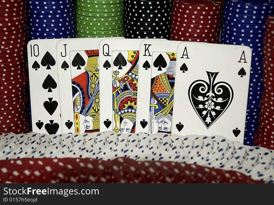 Royal Flush and Casino Chips. Royal Flush and Casino Chips