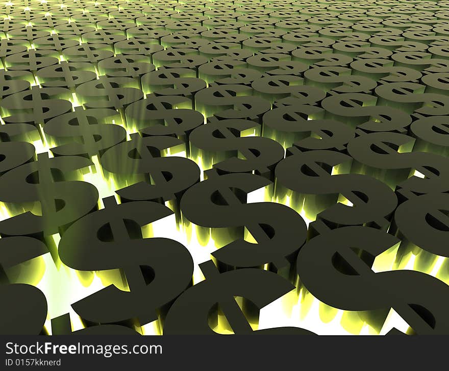 glowing field of dollar signs-concept background. glowing field of dollar signs-concept background