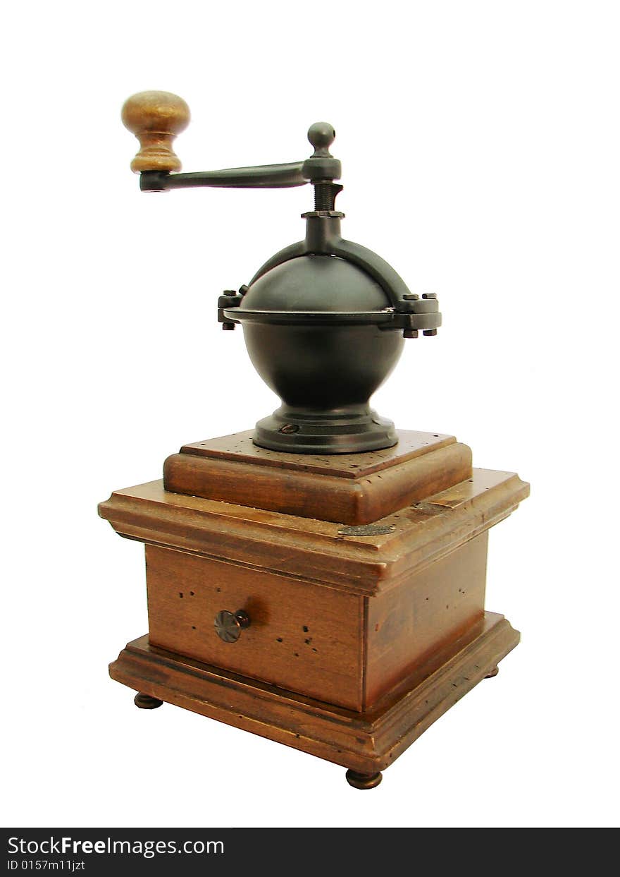 Ancient wooden coffee mill