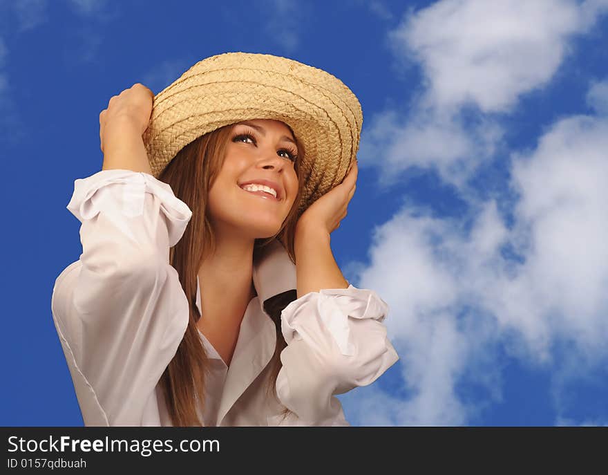 Beautiful Image Of a Woman outdoors with Clouds. Beautiful Image Of a Woman outdoors with Clouds