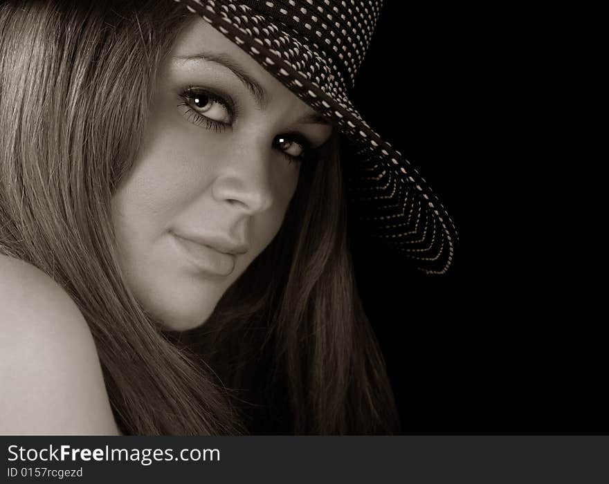 Nice Image of a model with Hat on Black. Nice Image of a model with Hat on Black