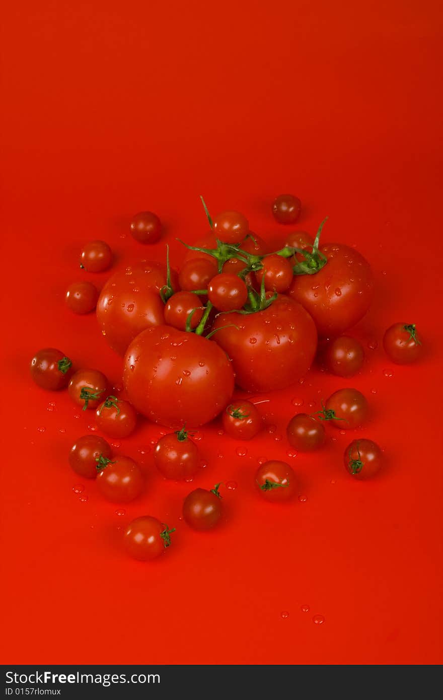 Ripe tomatoes' family  are on the red