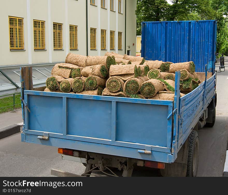 Rolls of natural grass in a truck. Rolls of natural grass in a truck