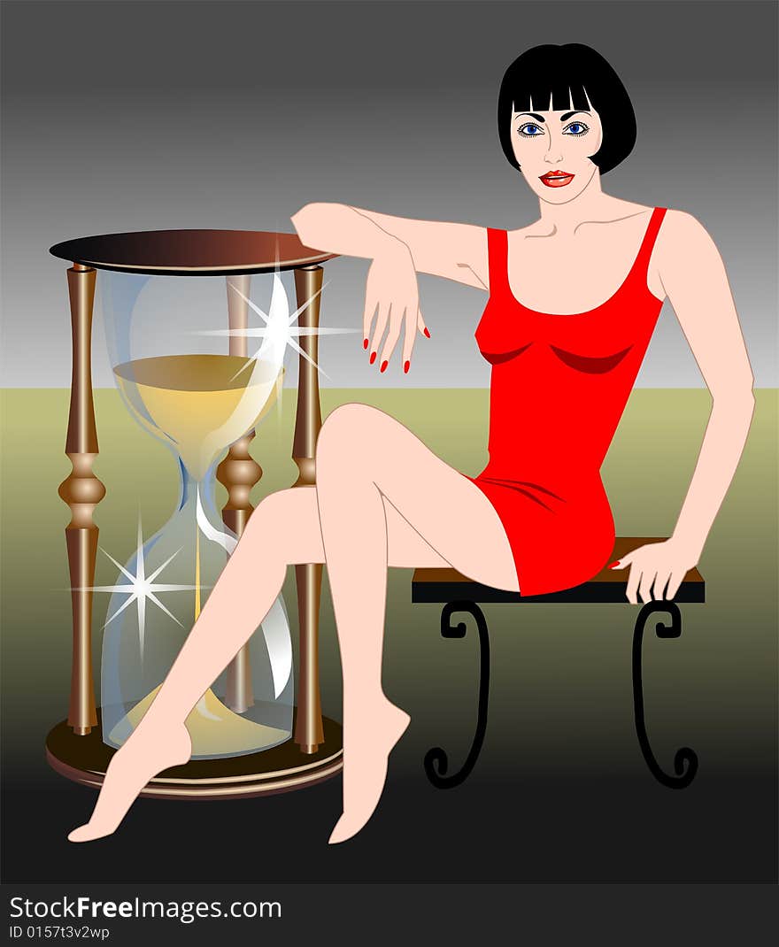 Women and hourglass, symbol for time running. Download large hi-res jpg. Women and hourglass, symbol for time running. Download large hi-res jpg