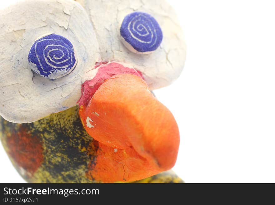 Hand painted clay Cockatiel Statuette in a cartoon style on white