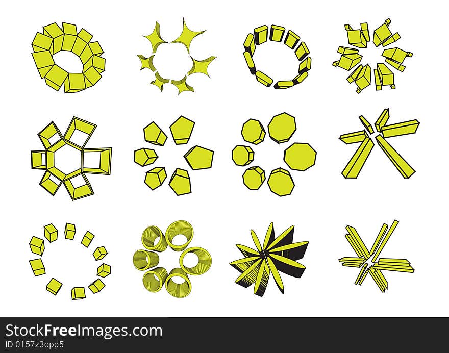 Set of 12 logo element icons in white background, . Set of 12 logo element icons in white background,