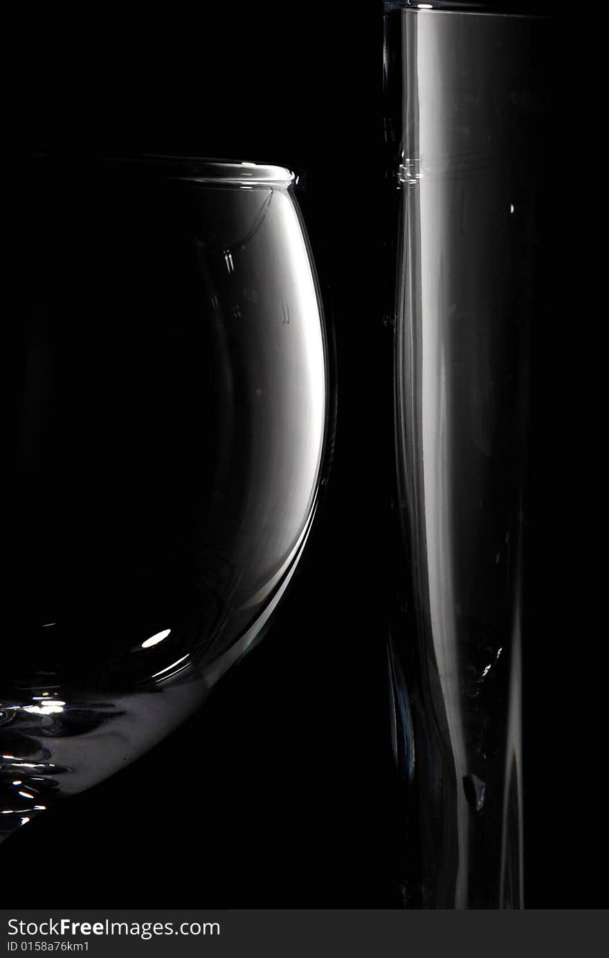 Drinking glass in black background